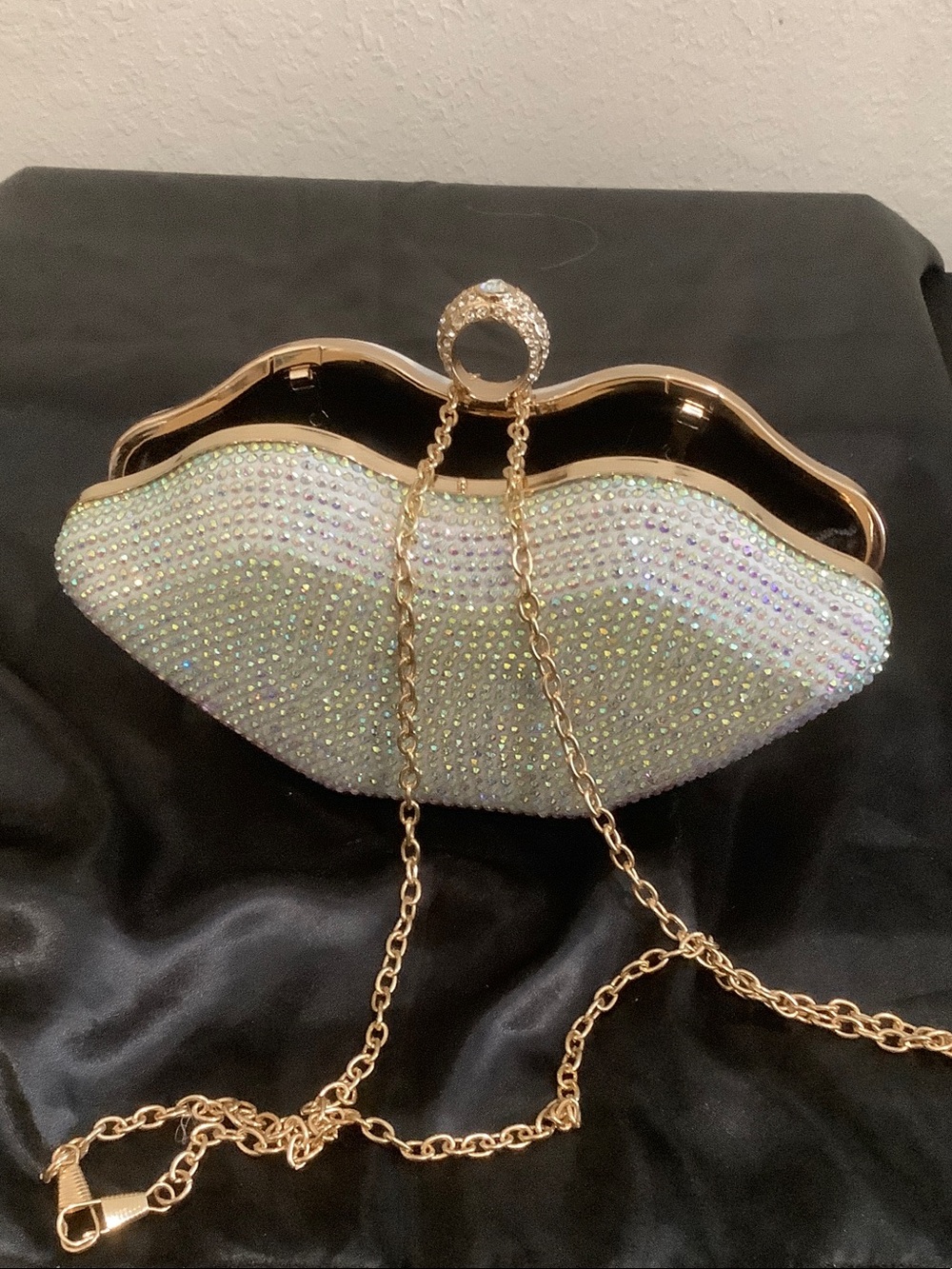 Crystal Embellished White Evening Clutch with Gold Accents - Picture 4 of 4